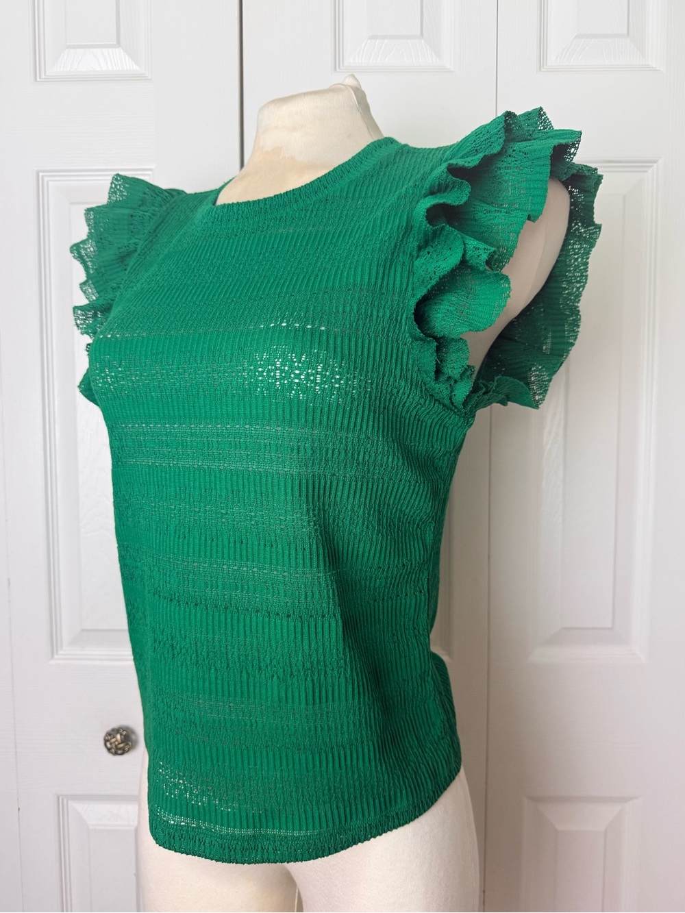 Green Ruffle Sleeve Women's Top